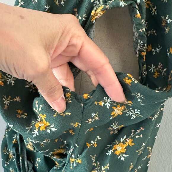 Madewell Fresh Spring Wrap Blouse V Neck Lightweight Green Floral Print Sz L - Picture 6 of 10